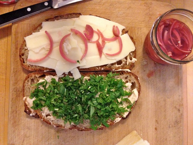 It looks like I inadvertently almost spelled "JOY" with the pickled onions!