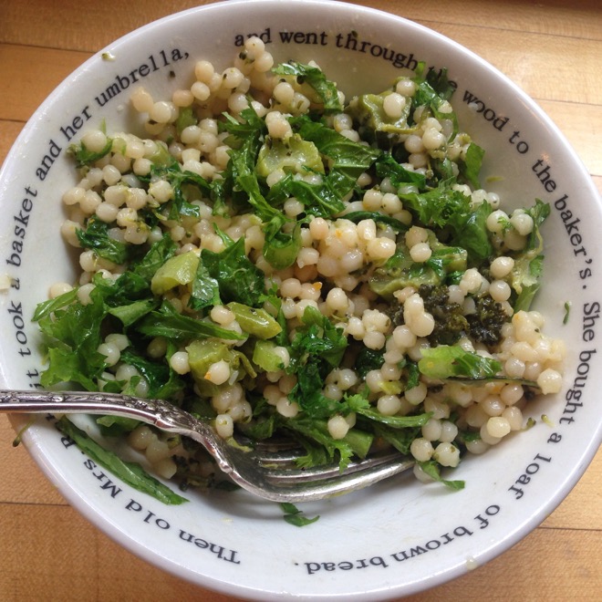 israeli couscous with mustard greens