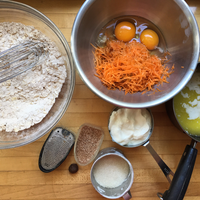 oat carrot nutmeg muffins process